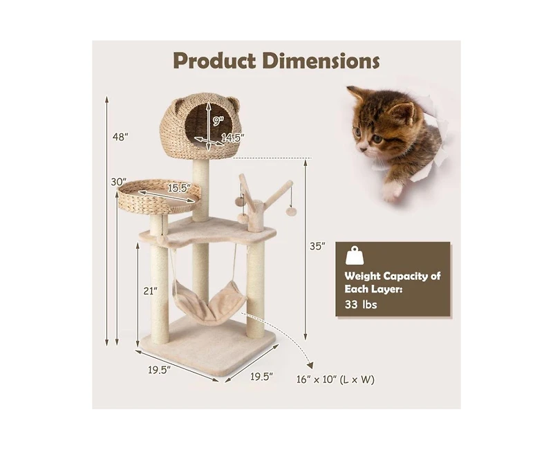 Aostirmotor Multi-Level Cat Tree with Condo, Hammock & Rotatable Hanging Balls