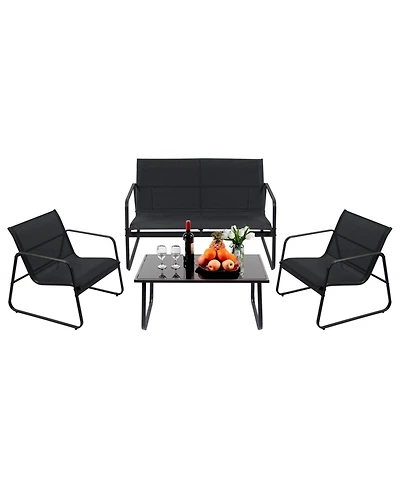 Yiortwo Patio Furniture Set Steel Textilene Sofa Set with Glass Table