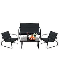 Yiortwo Patio Furniture Set Steel Textilene Sofa Set with Glass Table