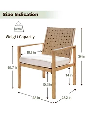 Yiortwo Set of 2 Patio Chairs with Cushions, Wood Grain Metal Outdoor Dining Chairs