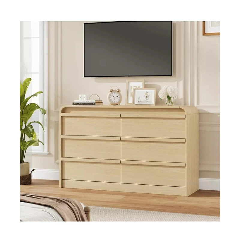 gaomon 6 Drawer Dresser for Bedroom, 47 Inch Wooden Chest of Drawers with Curved Design, Modern Closet Storage Cabinet Living Room
