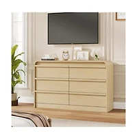 gaomon 6 Drawer Dresser for Bedroom, 47 Inch Wooden Chest of Drawers with Curved Design, Modern Closet Storage Cabinet Living Room