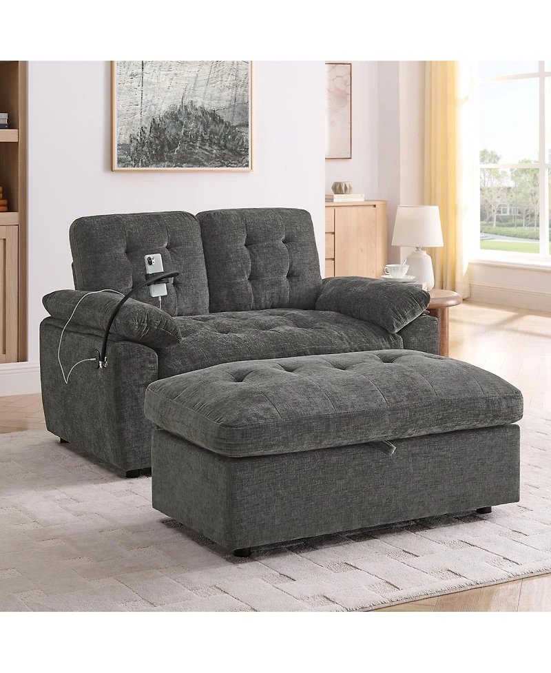 Streamdale Furniture Reclining Sofa with Usb and Storage Ottoman