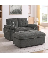 Streamdale Furniture Reclining Sofa with Usb and Storage Ottoman
