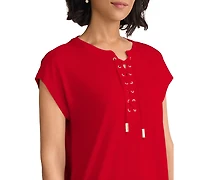 Jones New York Women's Extended Shoulder Lace-Up Top