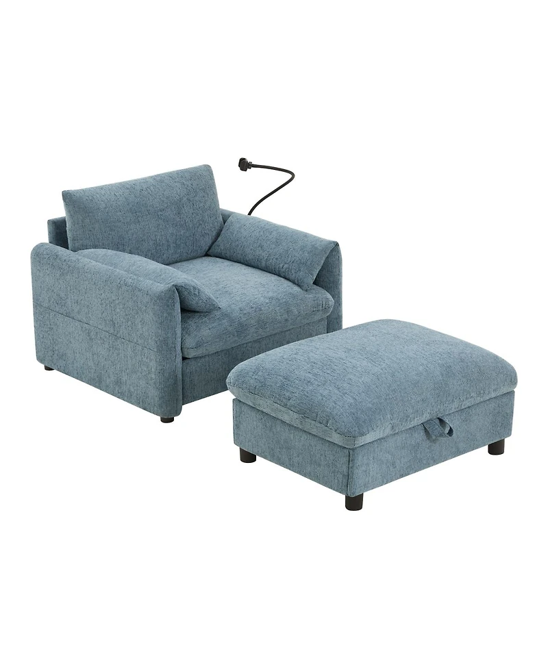 Streamdale 37'' Sofa with Storage Ottoman, Phone Holder, Charger, Pockets, Chenille Armchair