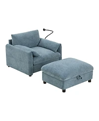 Streamdale 37'' Sofa with Storage Ottoman, Phone Holder, Charger, Pockets, Chenille Armchair