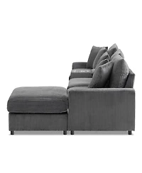 Streamdale Furniture Corduroy Sectional Sofa with Bluetooth, Usb, Cup Holders, Storage, Ottoman, Cloud Seat
