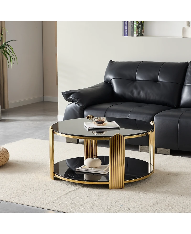 Streamdale Furniture 35" Modern Coffee Table, Glass & Gold Stainless Steel Living Room Table