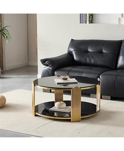 Streamdale Furniture 35" Modern Coffee Table, Glass & Gold Stainless Steel Living Room Table