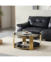 Streamdale Furniture 35" Modern Coffee Table, Glass & Gold Stainless Steel Living Room Table