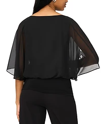Msk Women's V-Neck 3/4-Length Sleeve Blouson Top