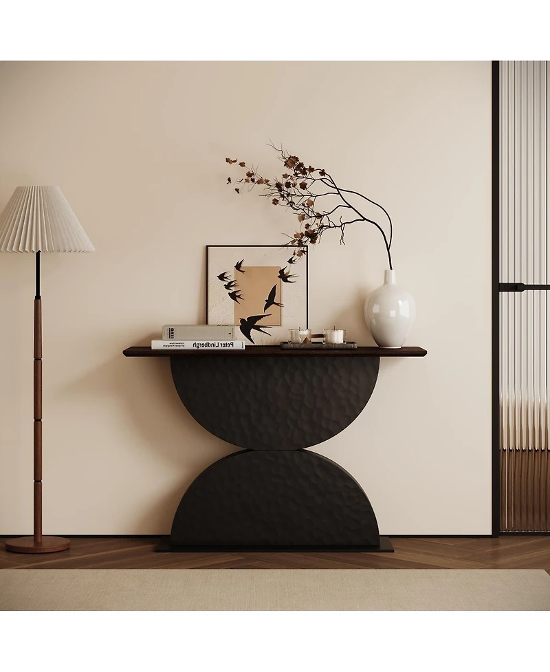 Streamdale Furniture 47" Double Semi-Circles Hammered Wood Console Table with Led Light