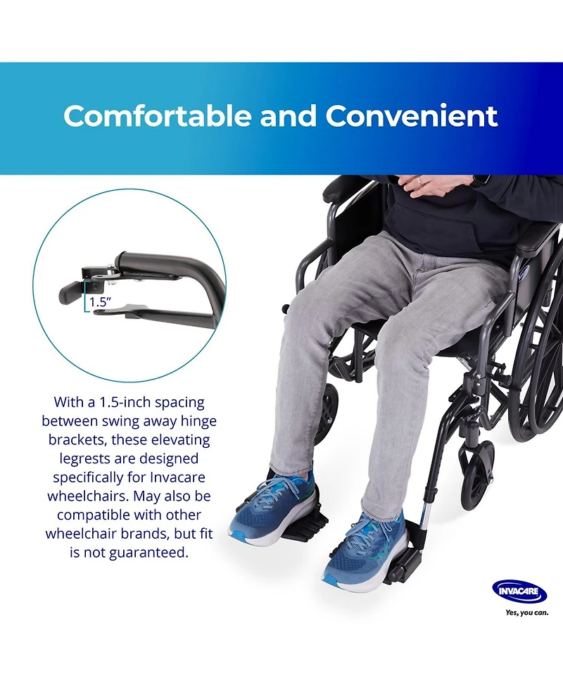 Invacare Wheelchair Legrest with Heel Loops, Adjustable Length, Swing Away Design and Flip Up Footplate