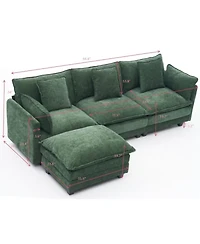 Streamdale Furniture 3 Seat Fabric Storage Ottoman L Shaped Sectional Couch with Footrest