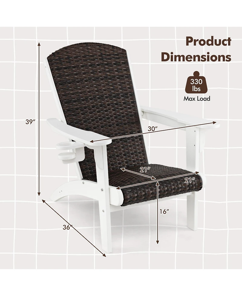 Slickblue Adirondack Outdoor Chair with Padded Rattan Seat and Cupholder