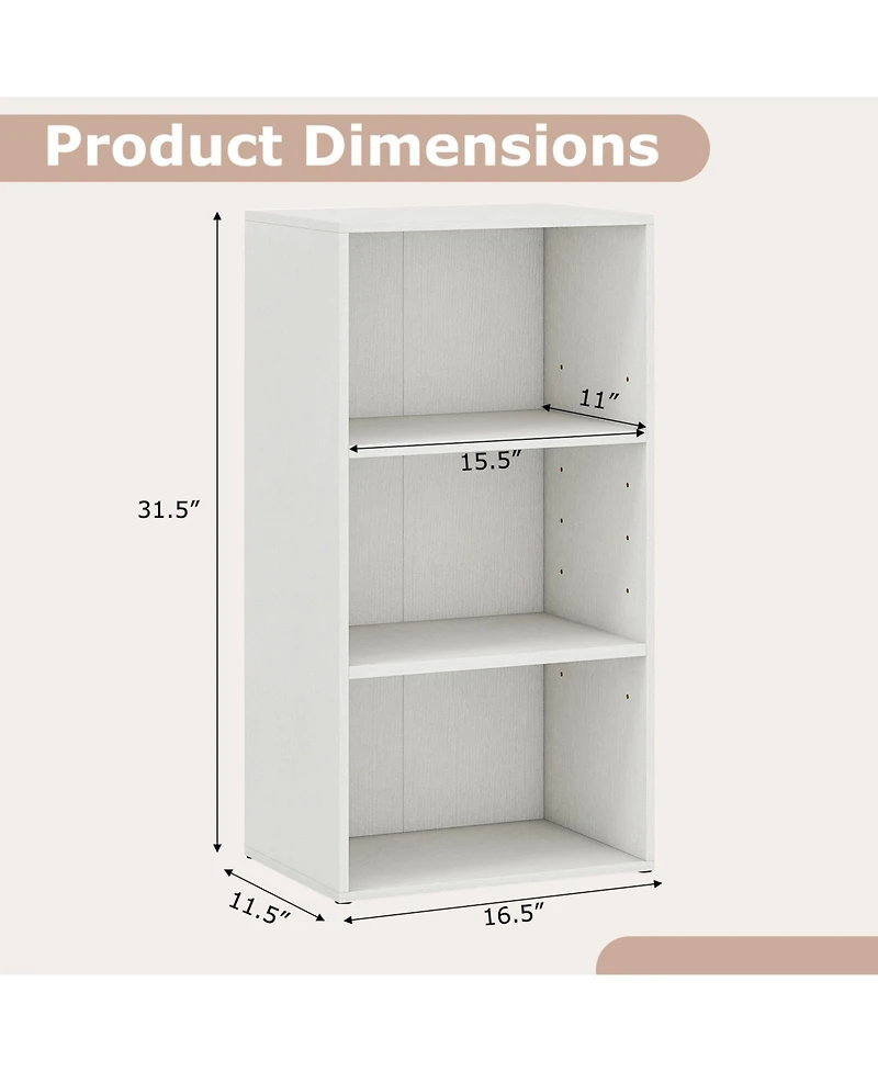 Gymax 3-Tier Cube Bookcase Modern Open Bookshelf with Adjustable Shelves