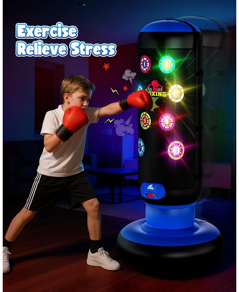 HopeRock Punching Bag for Kids, Boxing Set with Scoring, Light, Music, 4 Game Modes, Inflatable Boxing Bag with Gloves