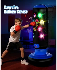 HopeRock Punching Bag for Kids, Boxing Set with Scoring, Light, Music, 4 Game Modes, Inflatable Boxing Bag with Gloves