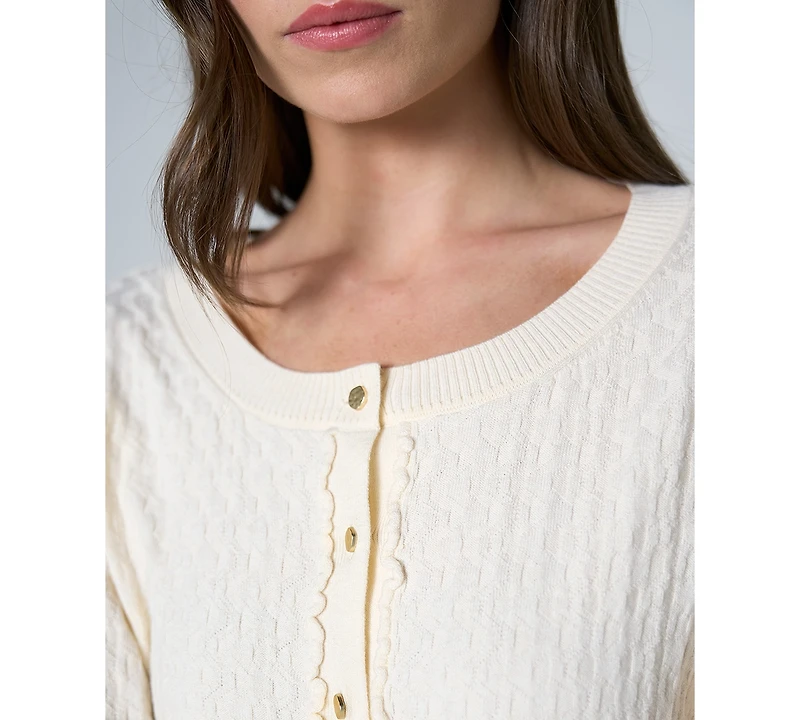 Liverpool Los Angeles Petite Button-Front Ruffle Trim Cardigan Sweater