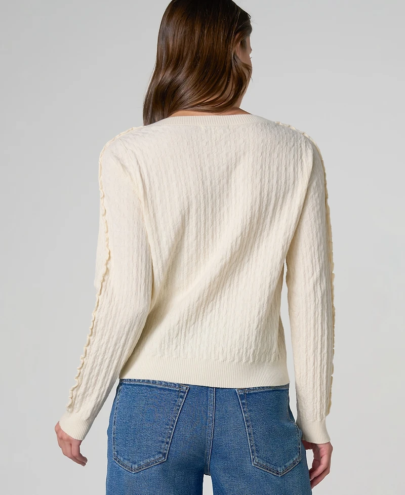Liverpool Los Angeles Petite Button-Front Ruffle Trim Cardigan Sweater
