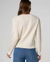 Liverpool Los Angeles Petite Button-Front Ruffle Trim Cardigan Sweater