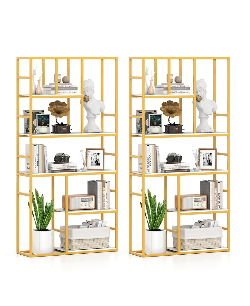 Gymax 2 Piece 71 Inch 5 Tier Tall Bookshelf with Open Storage Shelves Metal Frame for Bedroom