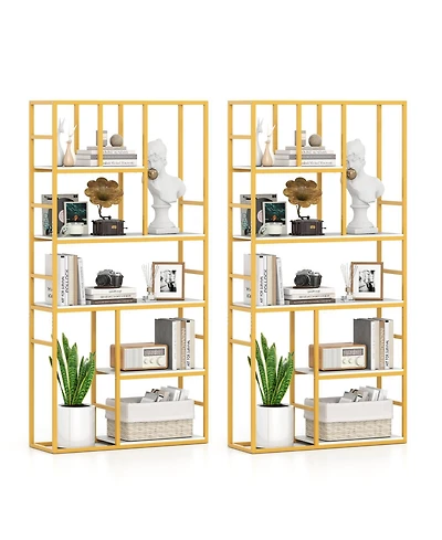 Gymax 2 Piece 71 Inch 5 Tier Tall Bookshelf with Open Storage Shelves Metal Frame for Bedroom