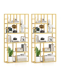 Gymax 2 Piece 71 Inch 5 Tier Tall Bookshelf with Open Storage Shelves Metal Frame for Bedroom