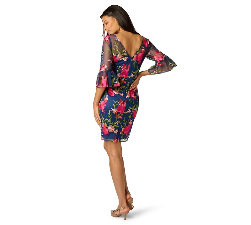 Adrianna Papell Petite Embroidered Boat-Neck Short Dress