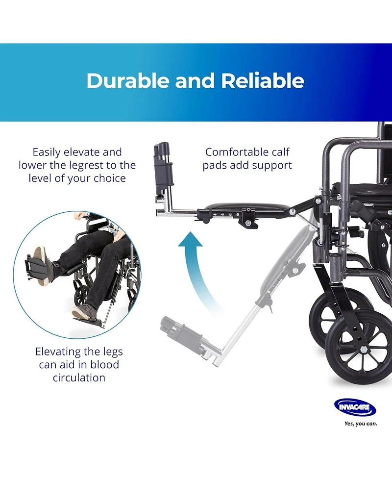 Invacare Wheelchair Elevating Legrests Padded Calf Pads, Composite Footplates and Swing Away Function