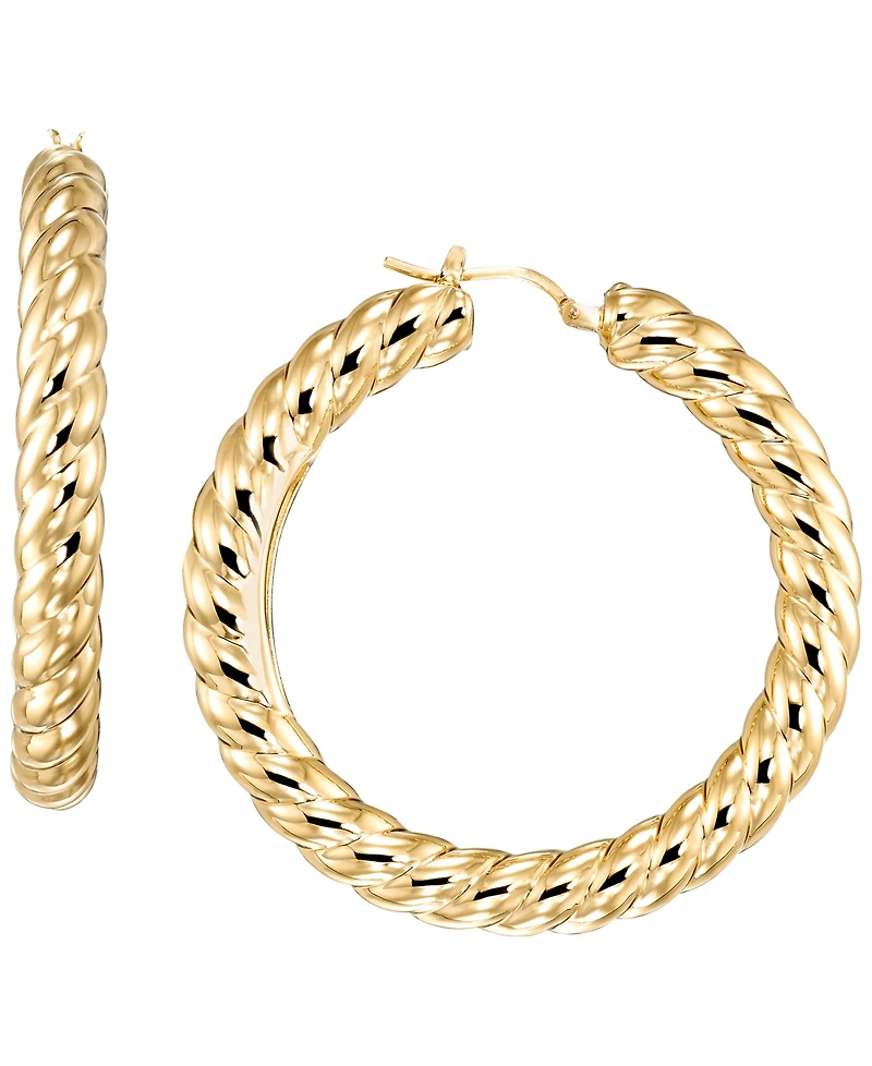 Italian Gold Twist Round Rope Hoop Earrings in 10k Yellow Gold