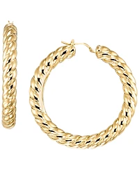 Italian Gold Twist Round Rope Hoop Earrings in 10k Yellow Gold