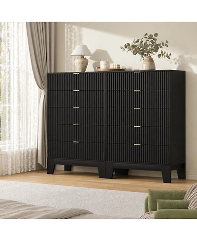 gaomon Set of 2 Fluted Dressers - 47" Tall Chest Drawers with Metal Handle, Modern Wooden Tv Stand, Clothes Storage for Bedroom, Hallway