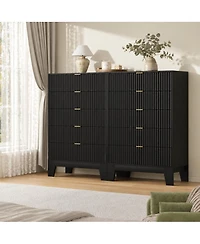 gaomon Set of 2 Fluted Dressers - 47" Tall Chest Drawers with Metal Handle, Modern Wooden Tv Stand, Clothes Storage for Bedroom, Hallway