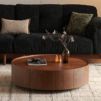 Streamdale Furniture Walnut Circular Coffee Table for Living Rooms and Offices