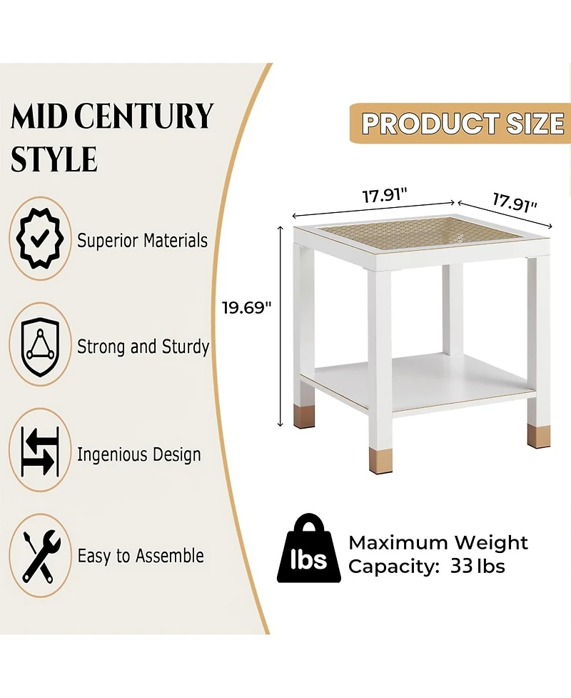 Streamdale Furniture Modern 2-Layer Glass End Table with Metal Frame