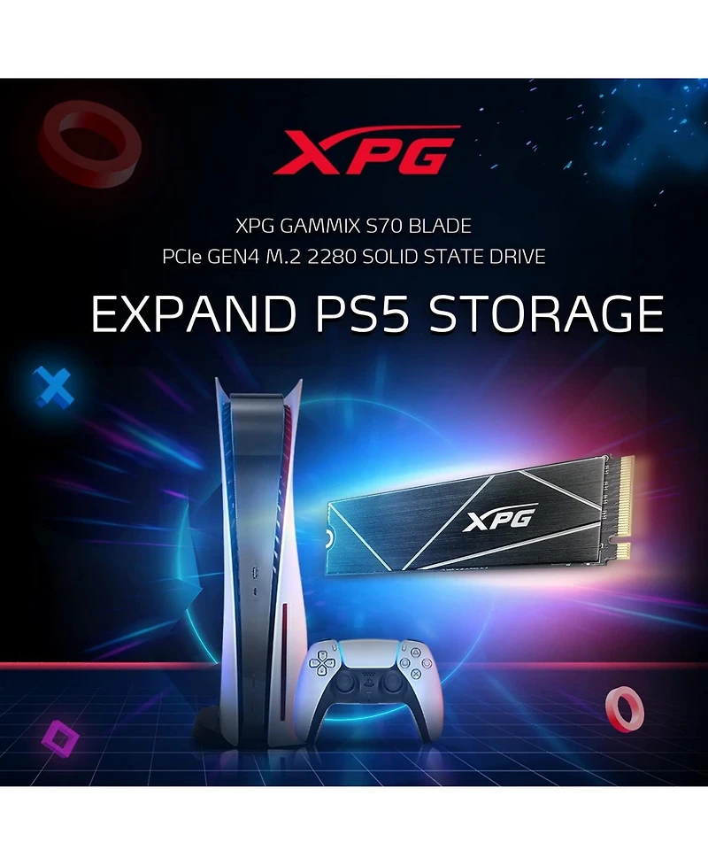 Adata 1TB Gammix S70 Blade - Works with PlayStation 5, PCIe Gen4 M.2 2280 Internal Gaming Ssd Up to 7,400 (AGAMMIXS70B-1T-cs)