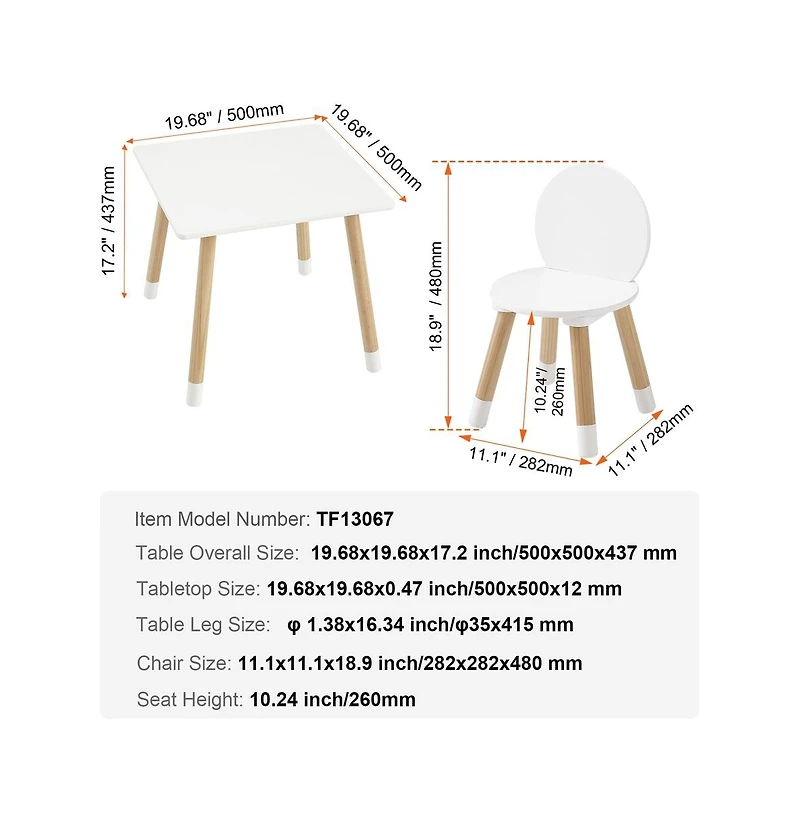 Sugift Kids Table and 2 Chairs Set for Ages 2-8, Pine Wood Activity Table with Curved Safety Edges