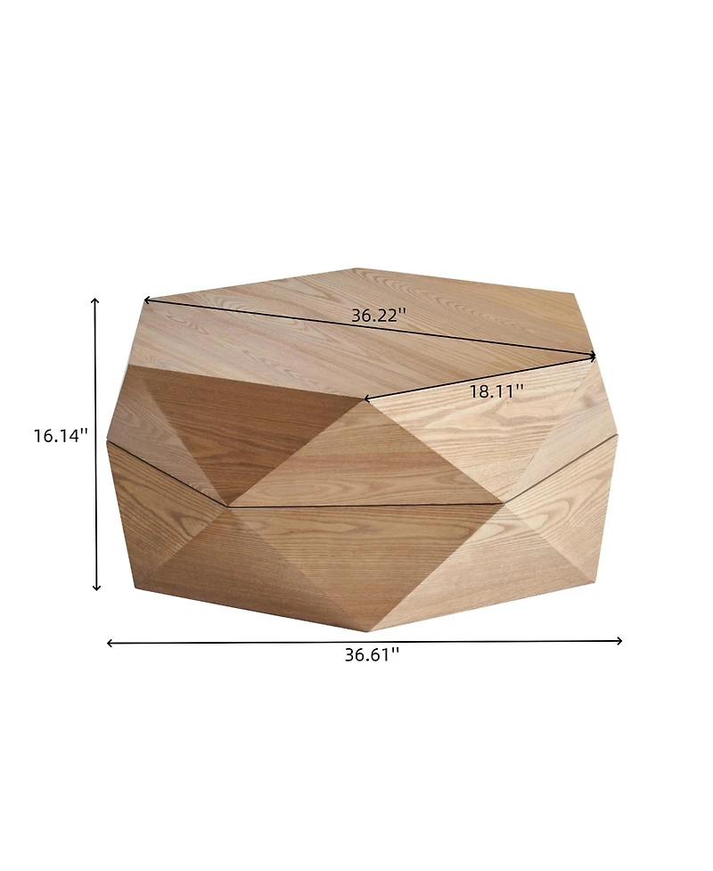 Clihome 36.61'' Retro Style Polygon Flip Top Coffee Table,Solid Wood Veneered Drum Coffee Table with Storage for Living Room, Bedroom and Office