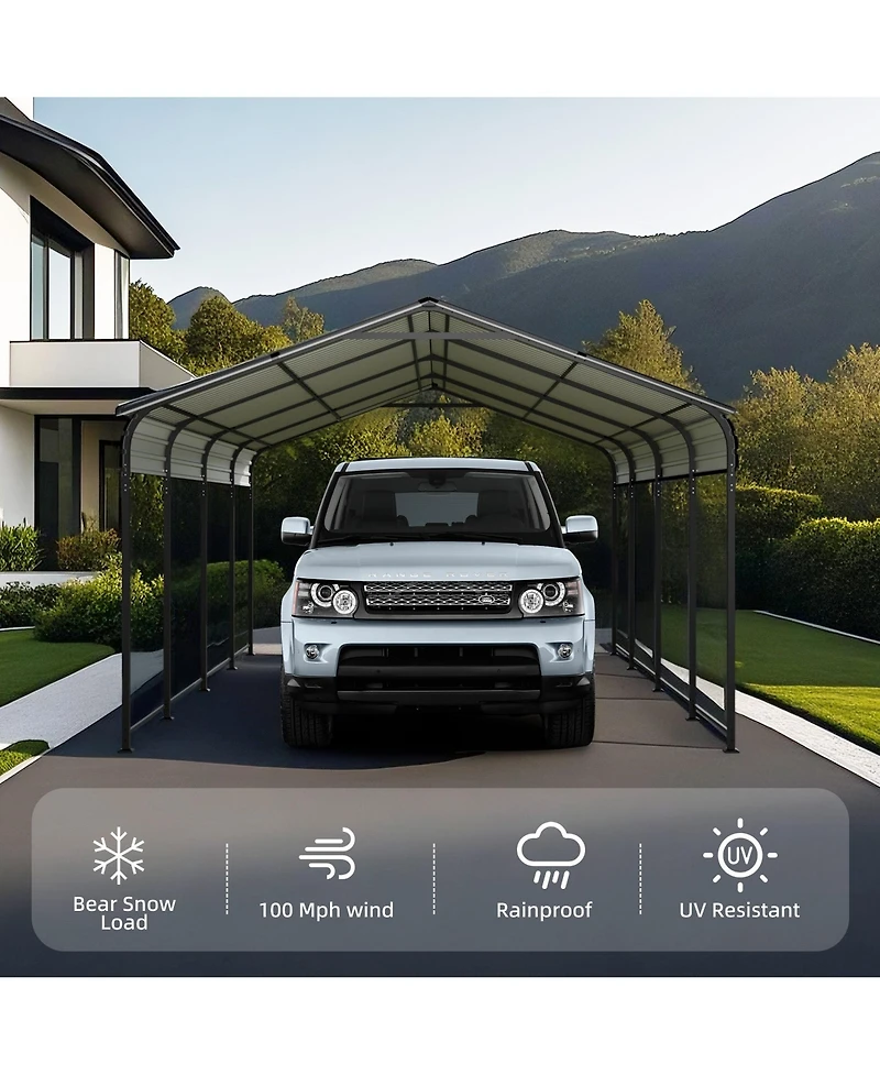 Mondawe 12 x 20 Feet Heavy Duty Metal Carport With Galvanized Steel Roof, Outdoor Shelter For Vehicles