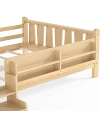 Streamdale Furniture Full Size Floor Bed with Storage Bookcases, Stairs, and Guardrails