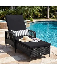 Sugift Pe Wicker Chaise Lounge with Cushion and 6-Gear Backrest