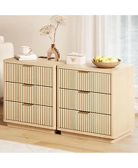 homfan Fluted Nightstand Set of 2 with Outlet, 3-Drawer Bedside Tables with Metal Handles and Storage for Bedroom or Living Room