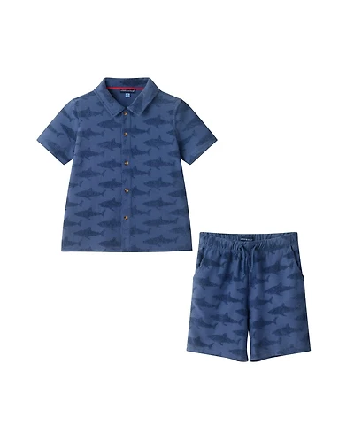 Andy & Evan Big Boys Shark Reverse Jacquard Button down Set