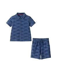 Andy & Evan Big Boys Shark Reverse Jacquard Button down Set