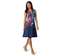 Adrianna Papell Petite Border Floral V-Neck Midi Dress