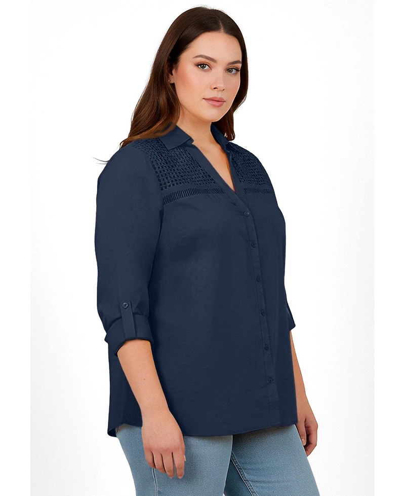 Avenue Women's Long Sleeve Lace Detail Shirt