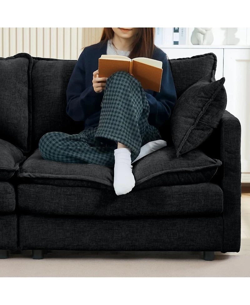 Maison Boucle Chenille Modular Sectional Sofa Couch 3 Seater with Ottoman L Shaped
