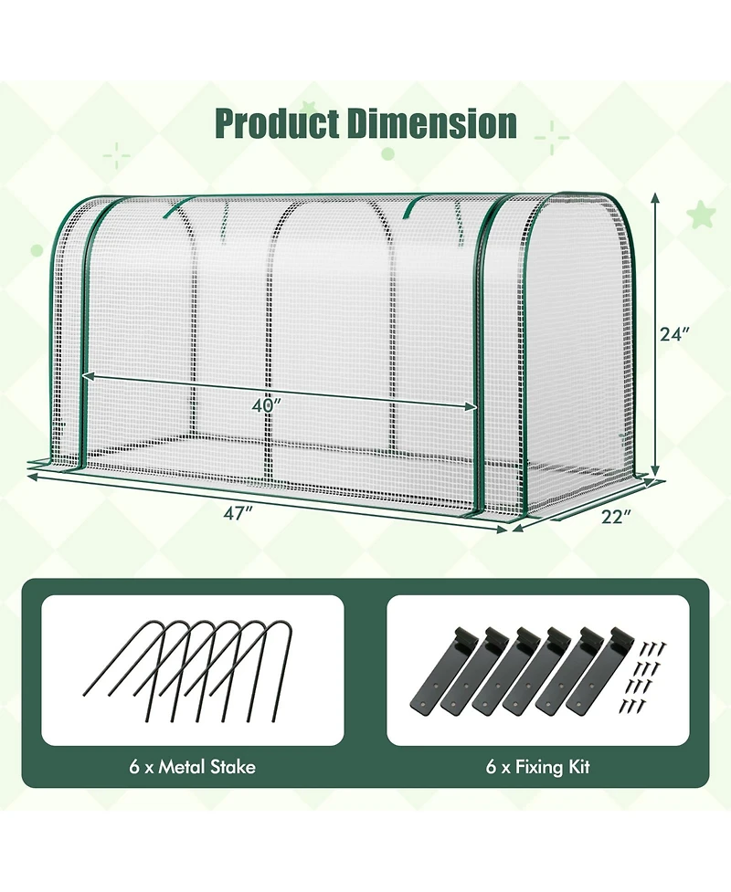 Sugift Mini Tunnel Greenhouse with Roll-up Zipper Door